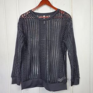 Fabletics Womens Small Black Crochet Sophie Long Sleeve Mesh Boxy Oversized Top